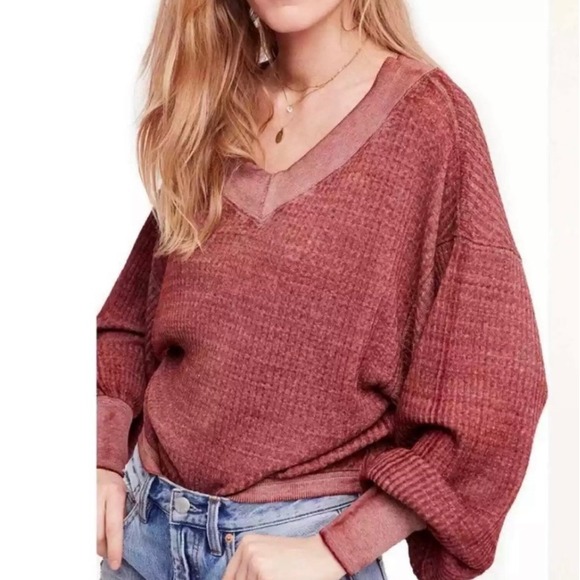 We The Free Tops - We The Free Thermal Oversized Distressed Grunge Loungewear Top Women's L Brown